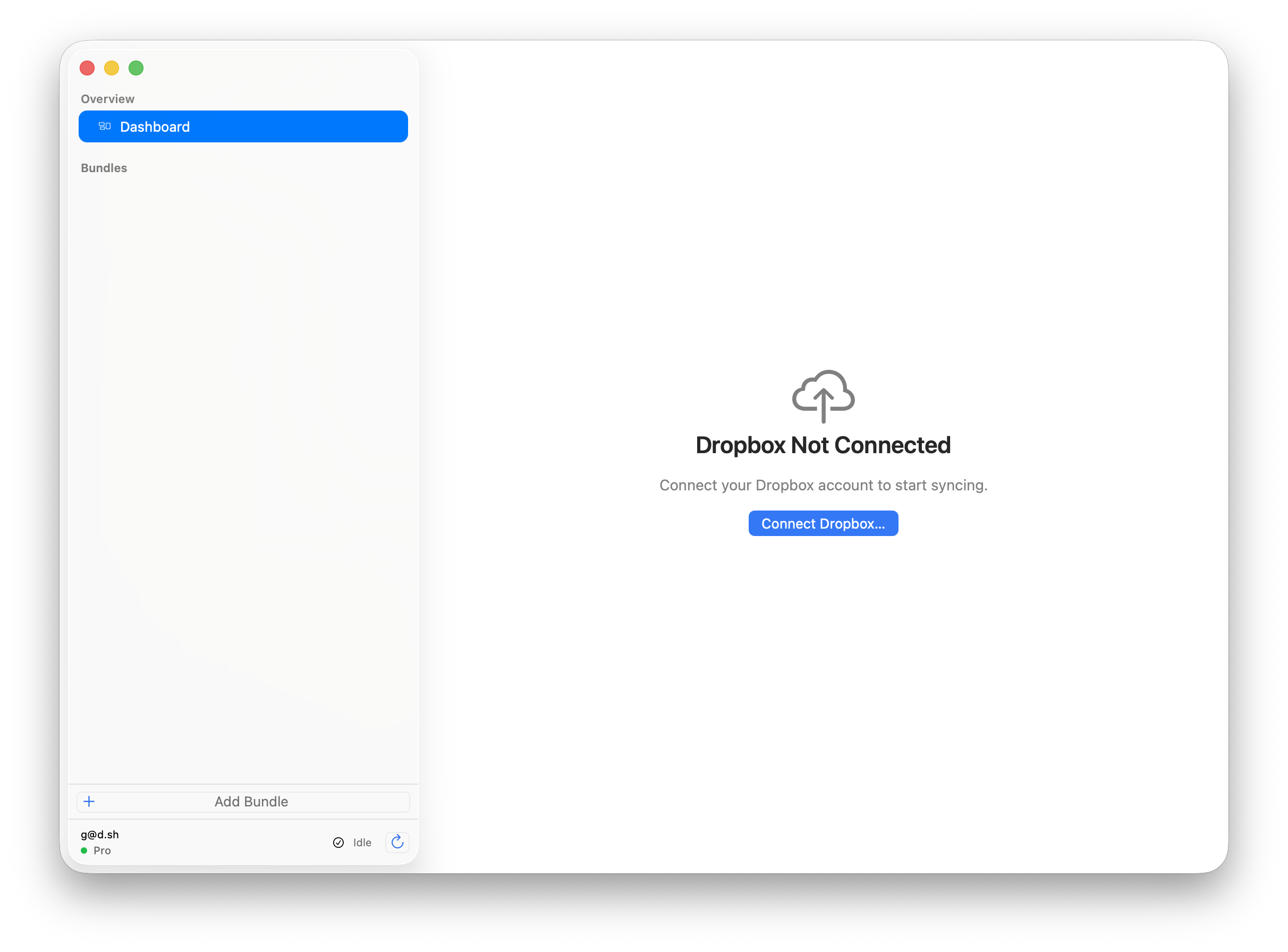 Dropbox Not Connected screen with Connect button