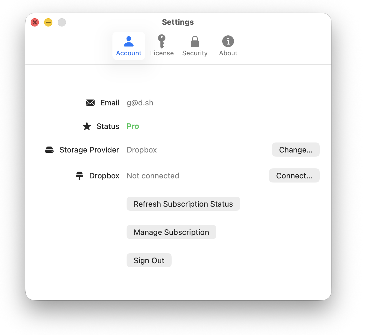 Storage provider section in settings