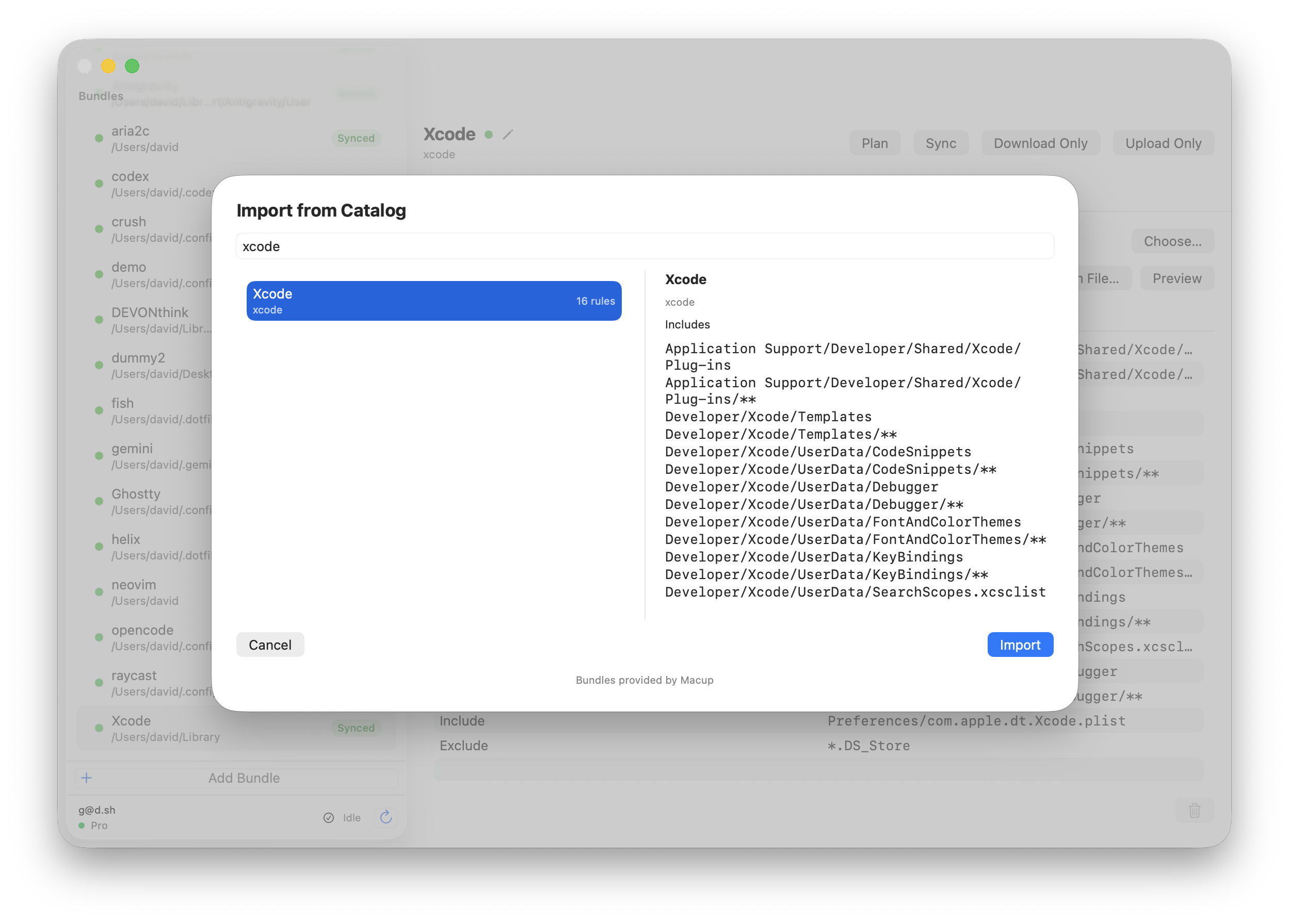 Xcode selected in import catalog